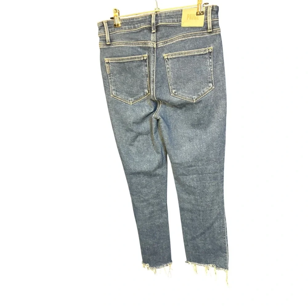 Paige High Rise Straight Leg Raw Hem Jeans Blue Denim Size 27 - Picture 2 of 5